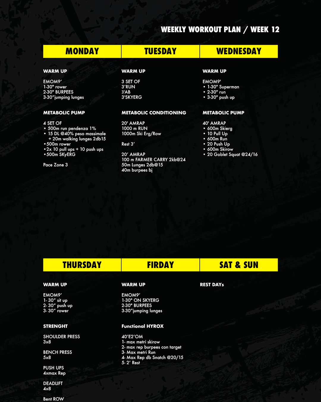 WEEK 12 / WORKOUT PLAN